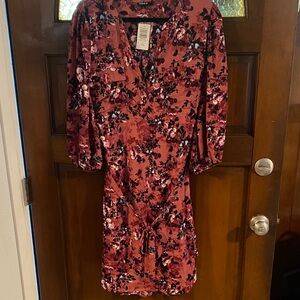 Burgundy Floral Long Sleeve Dress